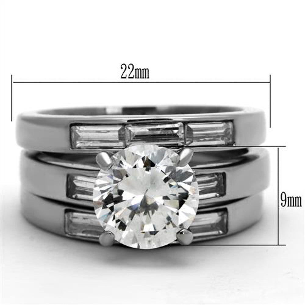 ARTK1436 Stainless Steel 4.35 Ct Cubic Zirconia engagement Wedding Ring 3 PC Set Sz 5-10